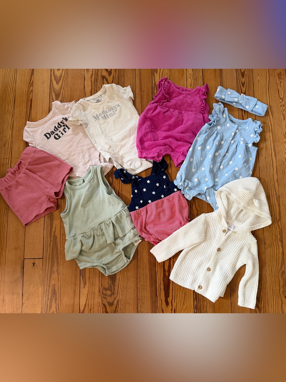 Carter’s Baby Girl 3 Month Summer Clothing Lot Little Me Rompers Cardigan